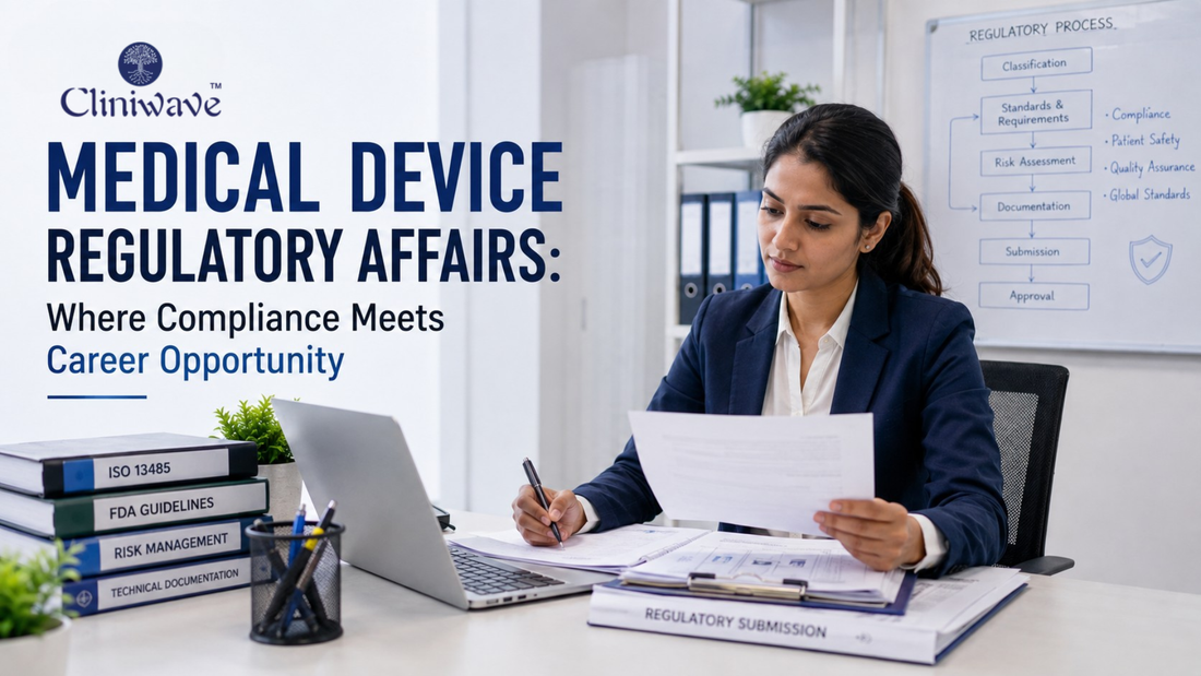 Regulatory affairs professional reviewing medical device compliance documents